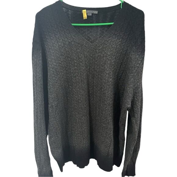 John Varvatos Sweater 100% Cashmere Black Gray Ombre V-neck Cable Knit size XXL - Picture 1 of 8